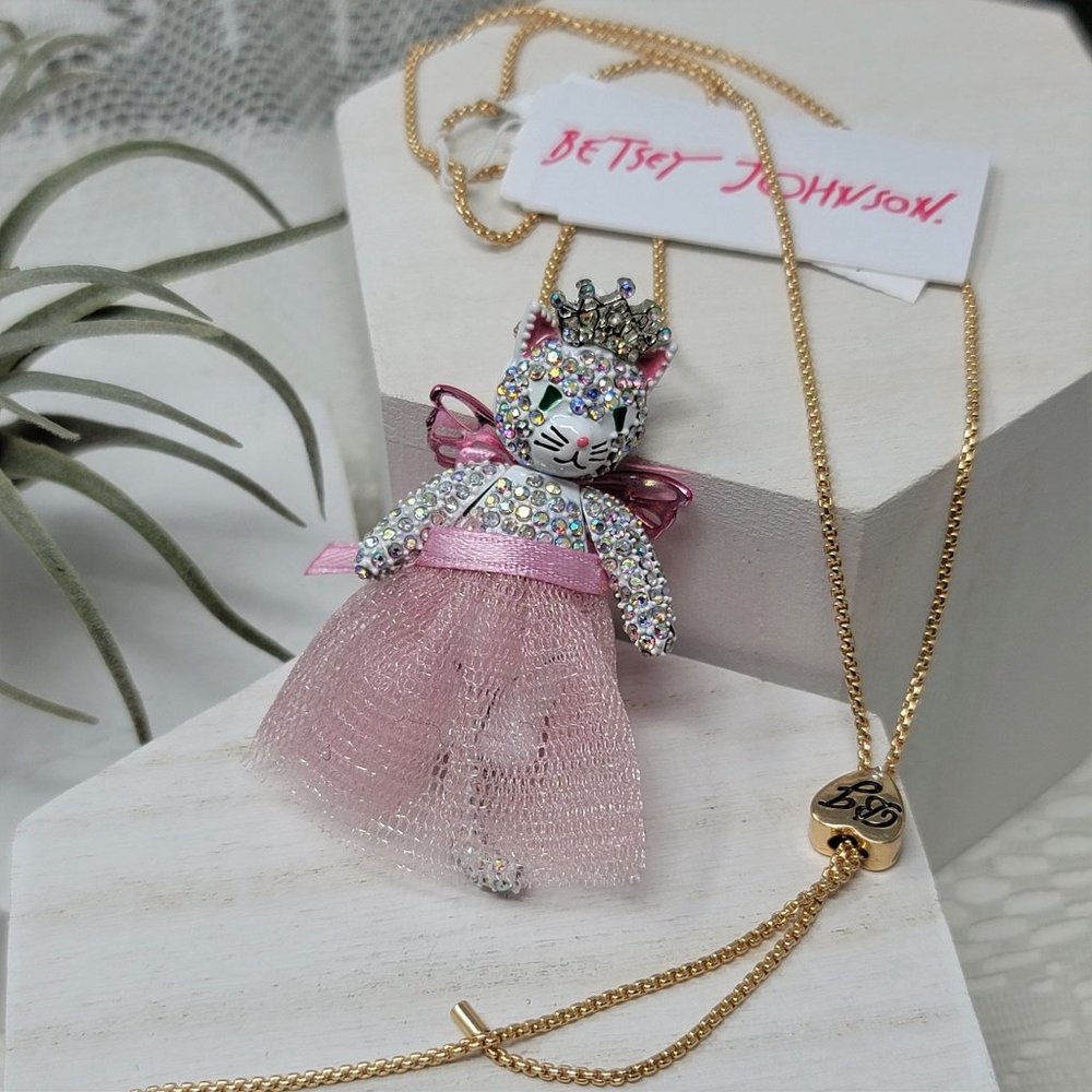 Betsey Johnson Christmas Ballerina Necklace Rhinestone